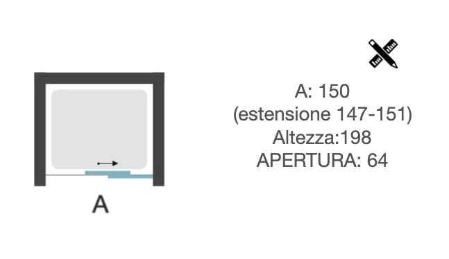 Porta Doccia nicchia 1 Anta scorrevole da 150cm H.198 cm in alluminio e vetro temperato da 6mm – CONTEMPORARY SLIDE - immagine 4